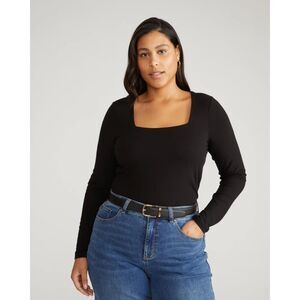 Universal Standard Black Square Neck Knit Top Long Sleeve Size 2XS / 6-8 Medium